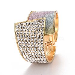 Crystal Rhinestone Chunky Wrap Wide Cuff Bangle, Hinged Open Bangle with PU Leather for Women, Light Gold, Colorful, Inner Diameter: 2-1/8x2-1/4 inch(5.3x5.6cm)(BJEW-K223-02KCG-03)