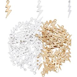 100Pcs 2 Colors Brass Charms, Lightning, Golden & Silver, 12x4x0.5mm, Hole: 1mm, 50pcs/color(KK-HY0001-27)