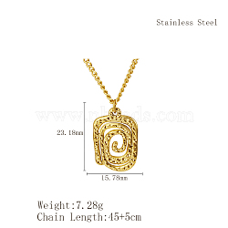 Stylish Stainless Steel Spiral Pendant Necklaces for Women, Real 18K Gold Plated, Rectangle, 17.72 inch(45cm)(YF9522-1)