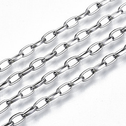 304 Stainless Steel Paperclip Chains, Drawn Elongated Cable Chains, with Spool, Unwelded, Stainless Steel Color, 5.5x3x1mm, about 82.02 Feet(25m)/roll(CHS-S008-002P)
