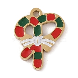 Christmas Theme Ion Plating(IP) 304 Stainless Steel Enamel Charms, Golden, Candy Cane, 13x10.5x1.5mm, Hole: 1.2mm(STAS-Z083-08G-08)