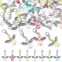 48Pcs 8 Colors Angel Alloy & Acrylic Pendant Decoration, with Alloy Lobster Claw Clasps, Mixed Color, 35mm, 6pcs/color(HJEW-FH00093)