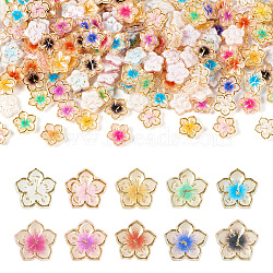 Pandahall 200Pcs 10 Colors Plating Acrylic Cabochons, Golden Metal Enlaced, Flower with Clock, Mixed Color, 9.5x10x2.5mm, 20pcs/color(OACR-TA0001-17)