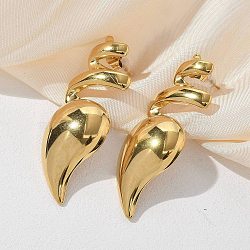 304 Stainless Steel Stud Earrings, Teardrop, Real 18K Gold Plated, 48x17.5mm(EJEW-K302-03G)