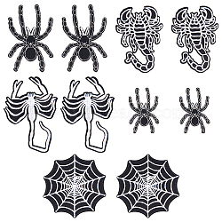 10Pcs 5 Style Halloween Spider/Scorpion/Web Computerized Embroidery Cloth Iron on/Sew on Patches, Costume Accessories, Appliques, Black, 67~85x43~95x1~1.5mm, 2pcs/style(PATC-FG0001-78)