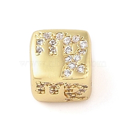 Brass Micro Pave Clear Cubic Zirconia European Beads, Cube, Virgo, 8x8x7.5mm, Hole: 4.5mm(KK-K368-01G-06)