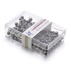 Stainless Steel Ball Positioning Head Pins, for Handcrafted Garment Head, 100 Pieces/Box, Gunmetal & Stainless Steel Color, 37x4mm, pin: 1mm(FIND-S248-01B)