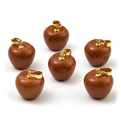 Natural Red Jasper Teacher Apple Charms, with Golden Plated Brass Snap on Bails, 14.5x14mm, Hole: 6.5x4mm(G-Z022-02K-G)
