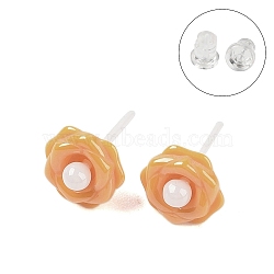 Hypoallergenic Bioceramics Zirconia Ceramic Stud Earrings, No Fading and Nickel Free, Flower, Orange, 9x9mm(EJEW-C111-02B)