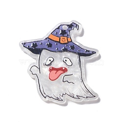 Halloween Style Printed Acrylic Pendants, Ghost, 39.5x34x3mm, Hole: 2mm(OACR-O004-02D)