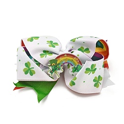 Saint Patrick's Day Bowknot Polyester & Iron Alligator Hair Clips, Acrylic Charms Hair Accessories for Girls or Women, Rainbow, 137x107x48.5mm, Rainbow: 43x36.5x3.5mm(OHAR-H011-02B)