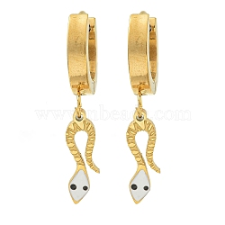 Snake Ion Plating(IP) 304 Stainless Steel Dangle Earrings, with Enamel for Women, Golden, 30.4x4.9mm(EJEW-G400-47G-01)