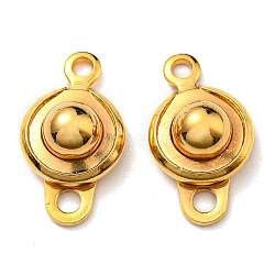 304 Stainless Steel Snap Clasps, Flat Round, Real 24K Gold Plated, 15x9x5.5mm, Hole: 1.4mm and 2mm(STAS-B045-08G)