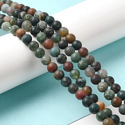 Natural Indian Agate Beads Strands, Frosted, Round, 6~6.5mm, Hole: 1mm, about 59~61pcs/strand, 14.5 inch(G-Q462-6mm-08)