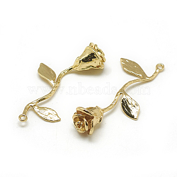 Brass Pendants, Rose, Real 18K Gold Plated, 37x21x9mm, Hole: 1mm(KK-T032-100G)