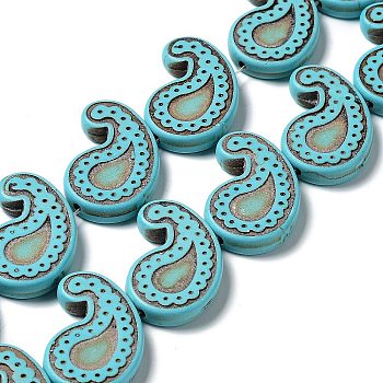 Synthetic Turquoise Dyed Beads Strands, Teardrop, Dark Turquoise, 27~28x19~22x4.4~4.8mm, Hole: 0.7mm, about 18pcs/strand, 15.67~15.94''(39.8~40.5cm)