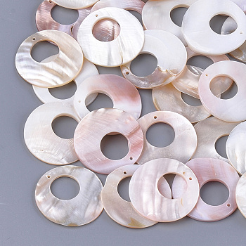 Shell Pearl Pendants, Flat Round, Seashell Color, 35x4mm, Hole: 1mm