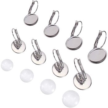 80Pcs 4 Style 304 Stainless Steel Leverback Earring Findings, with Teardrop Setting for Cabochon, Stainless Steel Color, 20pcs/style