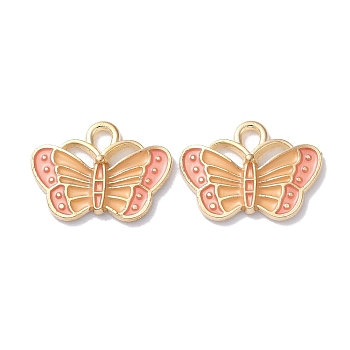 Alloy Enamel Pendants, Golden, Butterfly Charm, Pink, 13x17.5x1.5mm, Hole: 2mm
