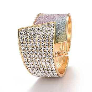 Crystal Rhinestone Chunky Wrap Wide Cuff Bangle, Hinged Open Bangle with PU Leather for Women, Light Gold, Colorful, Inner Diameter: 2-1/8x2-1/4 inch(5.3x5.6cm)