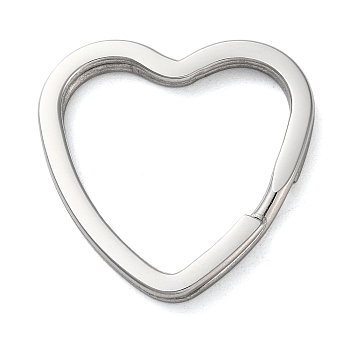 Non-Tarnish 304 Stainless Steel Keychain Clasps, Heart, Stainless Steel Color, 31x31x3mm, Inner Diameter: 23x25mm