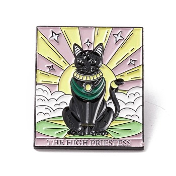 The High Priestess Word Enamel Pin, Cat Tarot Alloy Badge for Backpack Clothes, Electrophoresis Black, Star Pattern, 30.5x25.5x1.5mm, Pin: 1mm
