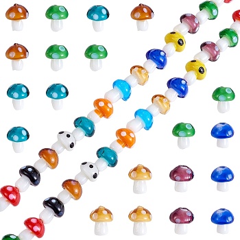 Mushroom Handmade Lampwork Beads Strands, Colorful, 12.5~14x10~11mm, Hole: 1.5mm, about 24~25pcs/strand, 12.20 inch~12.99 inch(31cm~33cm)