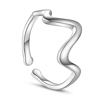 SHEGRACE Rhodium Plated 925 Sterling Silver Cuff Rings, Open Rings, with Heartbeat, Size 8, Platinum, 18mmPacking Size: 53x53x37mm