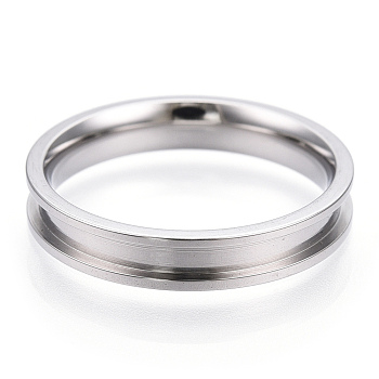 201 Stainless Steel Grooved Finger Ring Settings, Ring Core Blank, for Inlay Ring Jewelry Making, Stainless Steel Color, Inner Diameter: 19mm