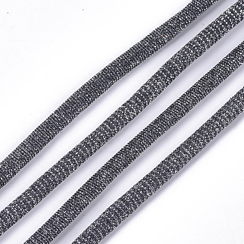 Glitter Cords, Nylon Covered with PU Leather Cords, Gray, 5.5~6x3mm, about 54.68 yards(50m)/bundle