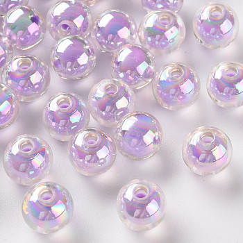 Transparent Acrylic Beads, Bead in Bead, AB Color, Round, Lilac, 9.5x9mm, Hole: 2mm