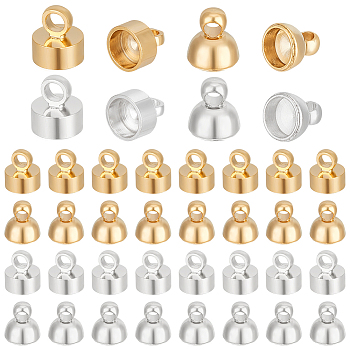 48Pcs 4 Styles Brass Pendant Bails, Bead Cap Bails, Long-Lasting Plated, Flat Round & Cone, Mixed Color, 5~5.5x5mm, Hole: 1.5~2mm, 12Pcs/style