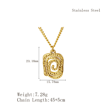 Stylish Stainless Steel Spiral Pendant Necklaces for Women, Real 18K Gold Plated, Rectangle, 17.72 inch(45cm)