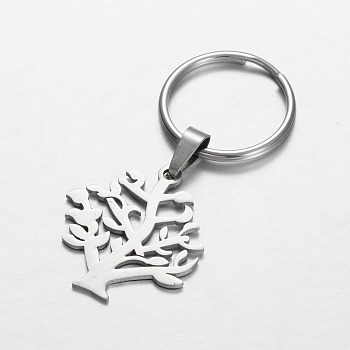 Stainless Steel Life of Tree Keychain, Stainless Steel Color, 60mm