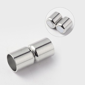 Column Brass Magnetic Clasps with Glue-in Ends, Cadmium Free & Nickel Free & Lead Free, Platinum, 20x9mm, Hole: 8mm