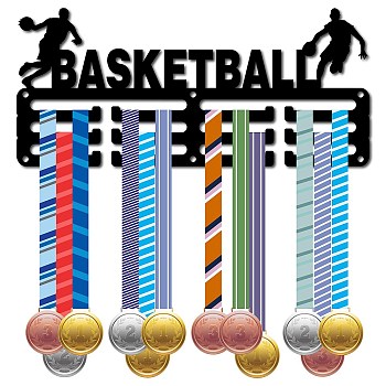 Sports Theme Iron Medal Hanger Holder Display Wall Rack, with Screws, Basketball Pattern, 130x290mm