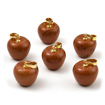 Natural Red Jasper Teacher Apple Charms, with Golden Plated Brass Snap on Bails, 14.5x14mm, Hole: 6.5x4mm