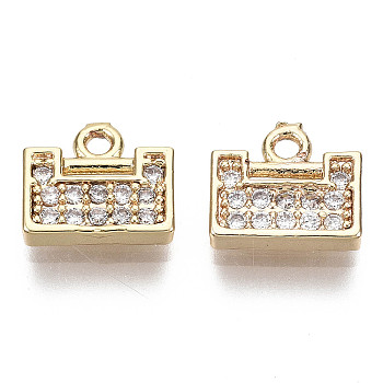 Brass Micro Cubic Zirconia Charms, Nickel Free, Real 18K Gold Plated, Rectangle, Clear, 7.5x8x2mm, Hole: 1mm