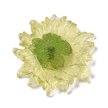 Translucent Resin Pendants, Flower Charms, Green, 35x33x6mm, Hole: 1.4mm