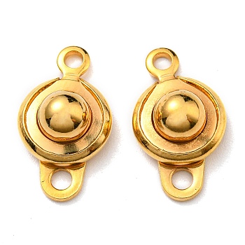 304 Stainless Steel Snap Clasps, Flat Round, Real 24K Gold Plated, 15x9x5.5mm, Hole: 1.4mm and 2mm