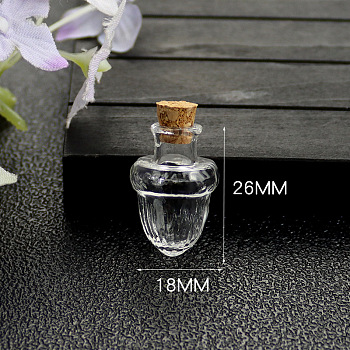 Clear Glass Bead Containers, with Cork, Wishing Bottle, Acorn, 1.8x2.6cm
