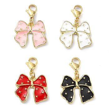 Bowknot Alloy Enamel Pendant Decorations, 304 Stainless Steel Lobster Claw Clasps Charms for Bag Ornaments, Mixed Color, 31mm