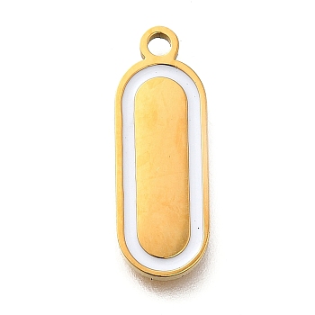 304 Stainless Steel Pendants, Oval Charms, with Black Plastic Imitation Shell, Ion Plating(IP), Golden, 18.5x6.5x1.3mm, Hole: 1.6mm