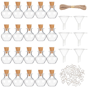 DICOSMETIC DIY Apple Shape Wish Bottle Pendant Decorations Making Kit, Including Glass Empty Wishing Bottles with Cork & Iron Peg Bails, Mini Plastic Funnel Hopper, Jute Cord, Clear, 21x18mm