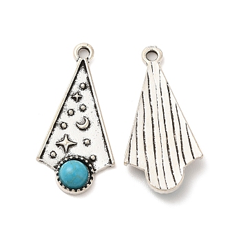 Retro Alloy Pendants, with Synthetic Turquoise, Arrow Charms, Antique Silver, 33x16x4.5mm, Hole: 2mm