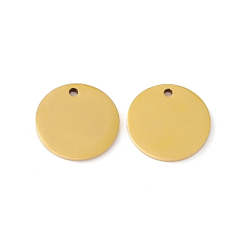 Vacuum Plating 201 Stainless Steel Pendants, Flat Round Charm, Real 18K Gold Plated, 15x1.5mm, Hole: 1.4mm
