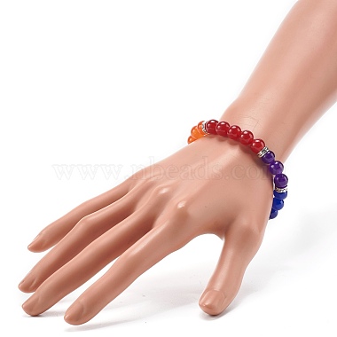 Natural Malaysia Jade(Dyed) Round Beads Stretch Bracelet(BJEW-JB06953)-3