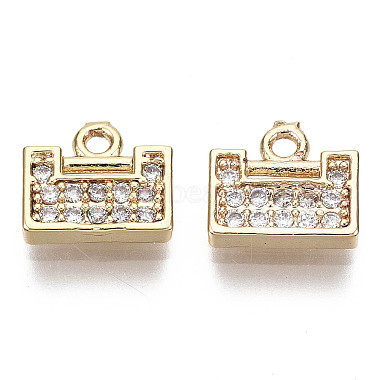 Real 18K Gold Plated Clear Rectangle Brass+Cubic Zirconia Charms