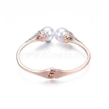 Brazalete abierto con cuentas redondas de perlas de plástico ABS con rhinestone de cristal(BJEW-S118-109RG)-2