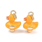 Brass Enamel Pendants, Duck Charms, Long-Lasting Plated, Cadmium Free & Lead Free, Real 18K Gold Plated, 22x15x10.5mm, Hole: 4mm(KK-L275-38G)